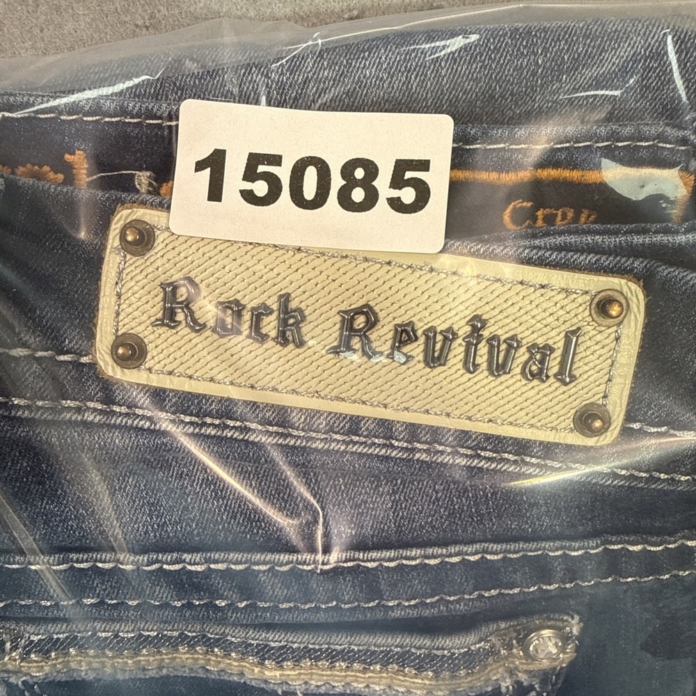 Rock Revival pILKIN crop jeans wOMEN 28x  28.5 embroidered HICK sTITCH wHISKErs - Picture 10 of 10